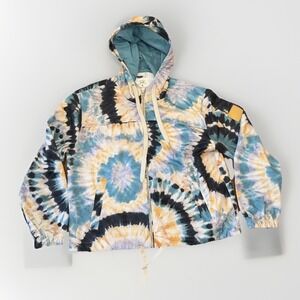 Ivory Ella tie dye Wind Breaker  jacket Pockets, Hooded Size Small